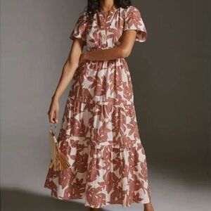 Anthropologie Brown Floral Dress